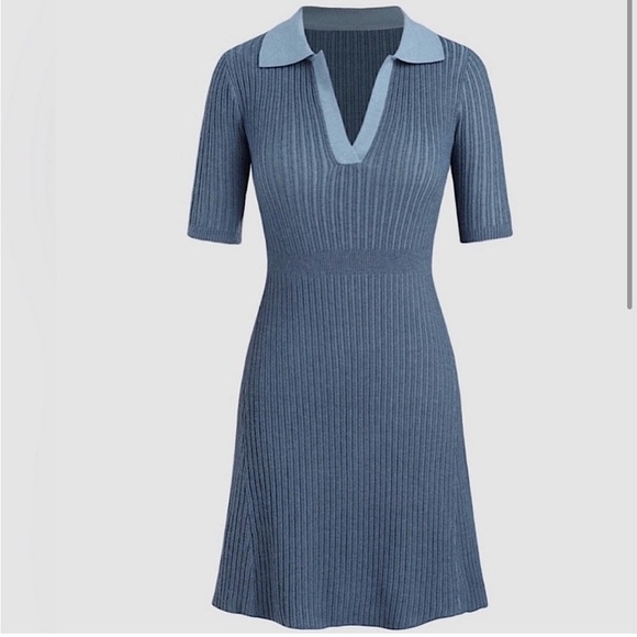 Cider Knit Polo Solid Short Mini A-line Dress, Violet Blue, Size L, NWT - Picture 2 of 11